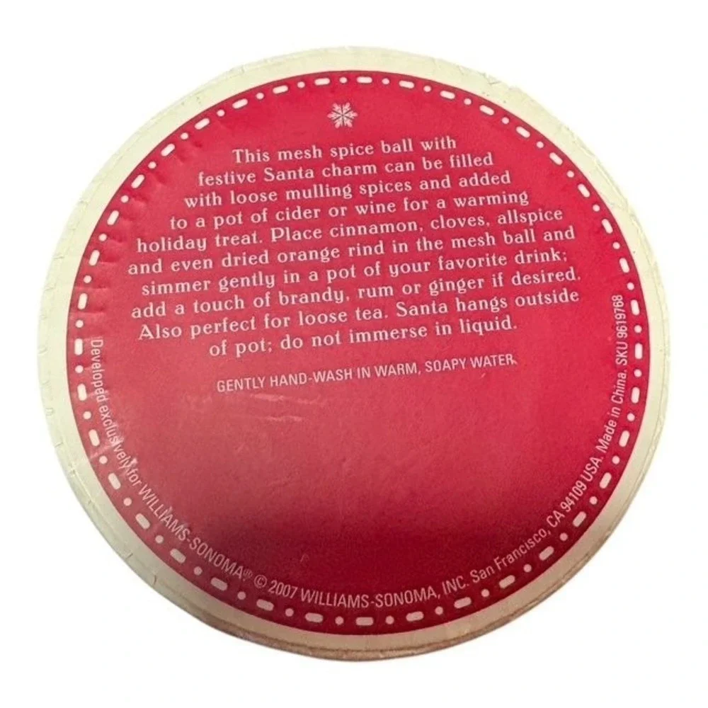 Williams Sonoma Santa Spice Ball Holiday Tea Infuser with Santa Charm